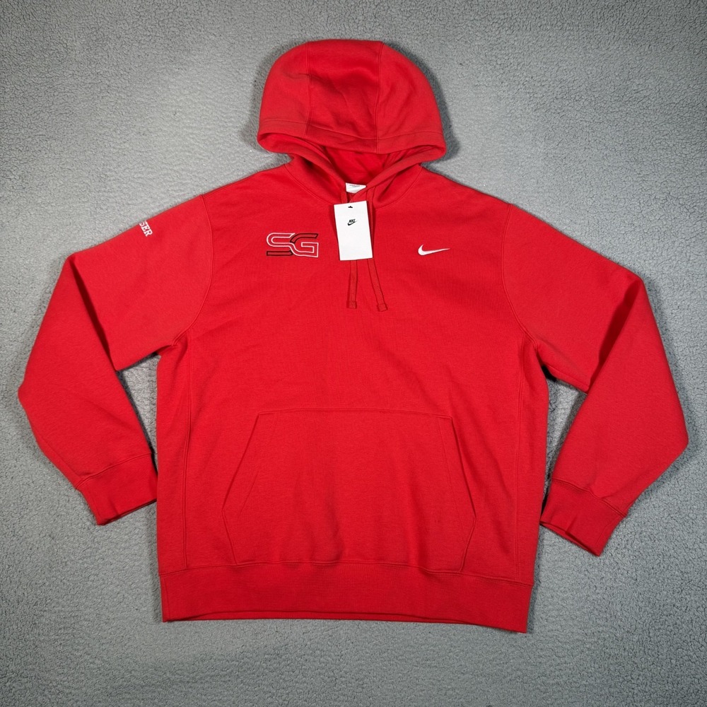 Nike Sweatshirt Mens Large Red Club Fleece Pullover Hoodie SG Elite Logo NWT